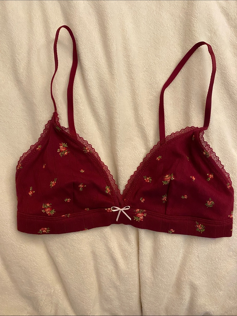 wild fable Burgundy Floral Lace-Trim Bralette